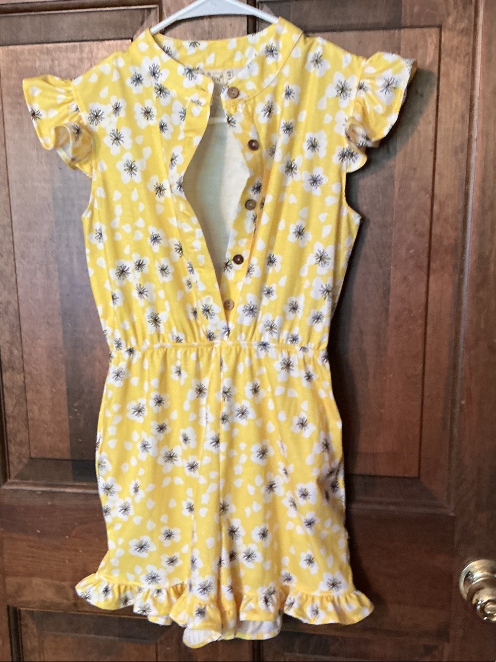 Girls' Yellow Floral Ruffle One-Piece Romper
